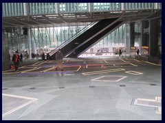 The atrium of HSBC is "hanging" above the ground and has a glass floor.